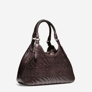 Cole Haan Braided Leather Shoulder Bag - Rich Brown
